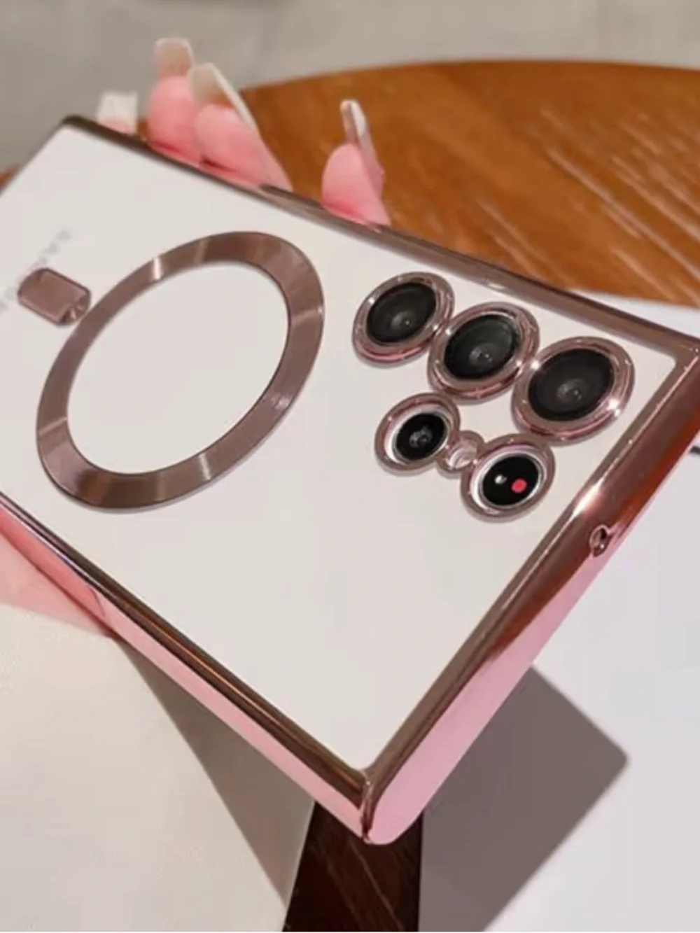 Samsung Clear Case with Rose Pink Magnetic Ring Galaxy S22 Ultra Phone Case
